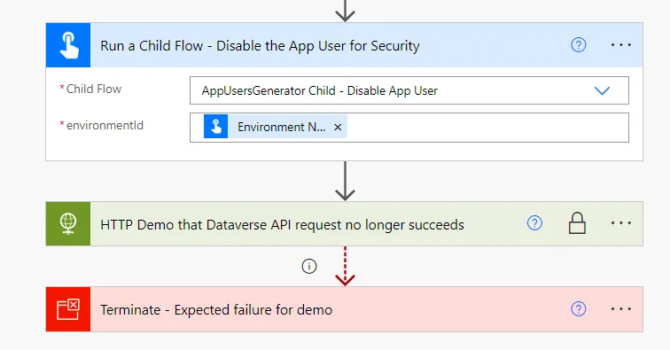 Screenshot how to disable the App User after calling the Dataverse Web API