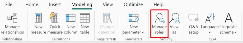 Screenshot of the Manage roles option in Power BI