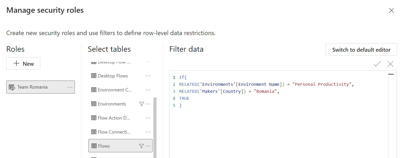 Example to create the flow filter for a Local Team role