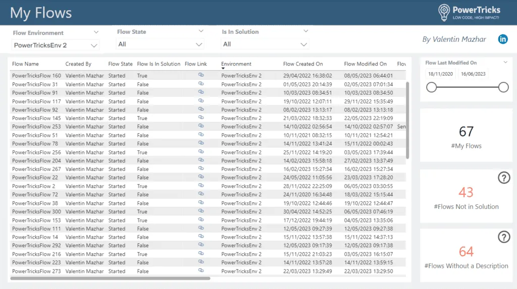 Screenshot of dashboard to enable Makers to follow best practices with Flows